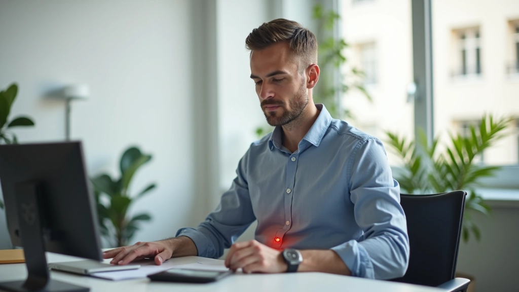 Illustration d'une personne assise à un bureau montrant la bonne posture pour la respiration consciente